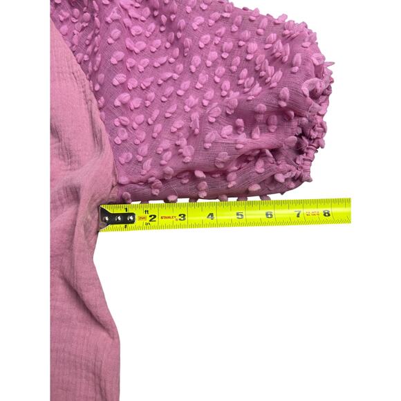 Umgee Women’s M Pink Cotton Top Puff Dot Mesh Sleeves Boho Blouse - Picture 6 of 7